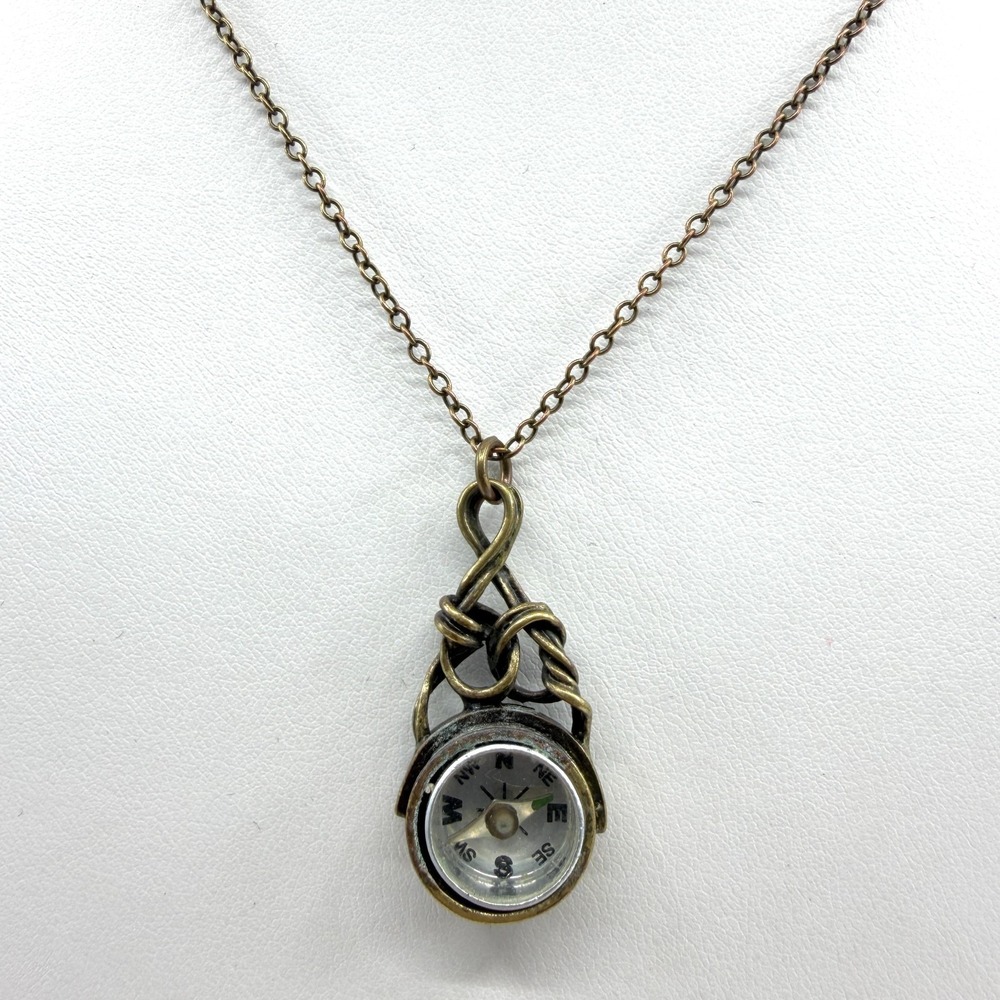 Antique Style Compass Pendant Necklace Bronze Tone Boho Statement Jewelry Gift
